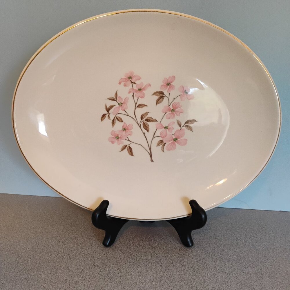 Edwin Knowles Pink Dogwood Pattern MCM Oval Platter 12"